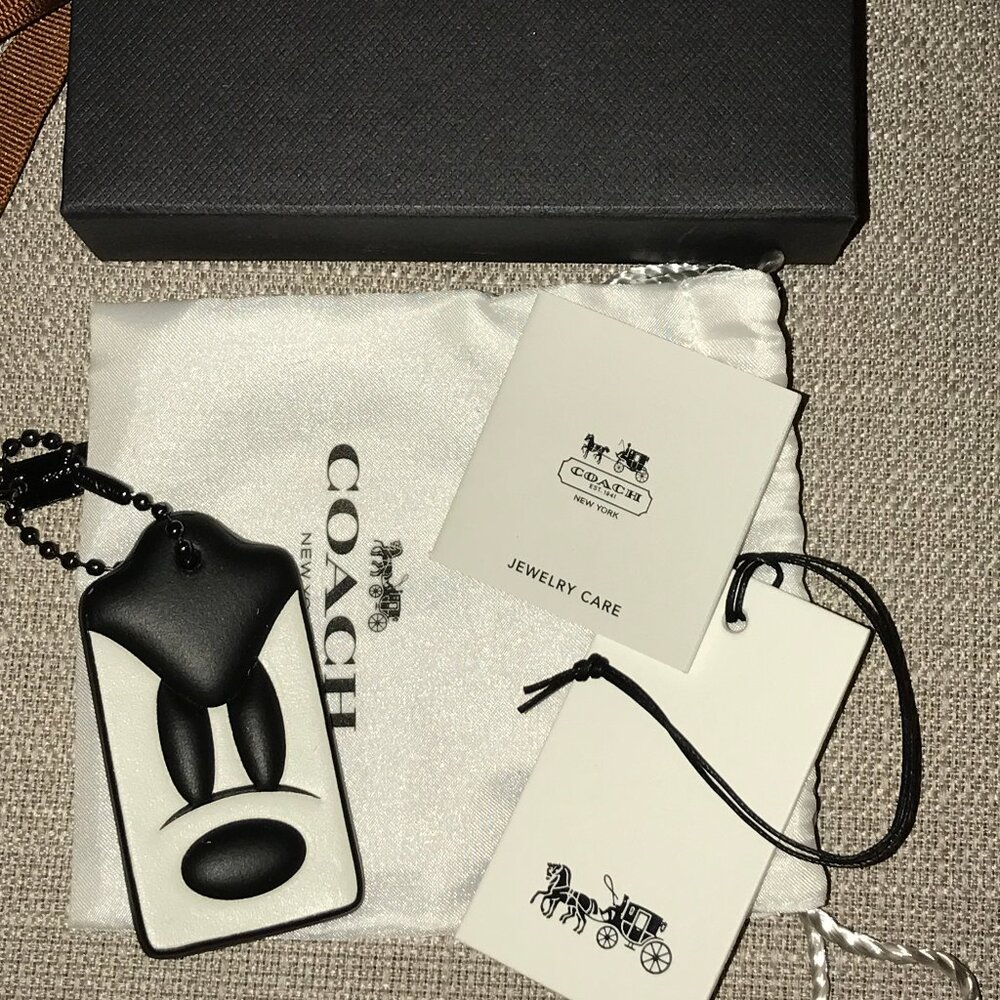 New w Box Disney x Coach Mickey Mouse leather hang tag bag charm Ornament